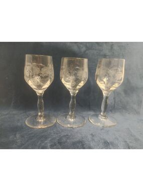 Tiffini-Franciscan - Princess -Thistle & Poppy 3 Clear Cordial Glasses 1oz ea